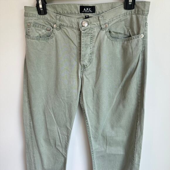 A.P.C. Gray Green Straight Leg Jeans Sz 29 Button Fly Cotton Designer Seafoam - Picture 2 of 8